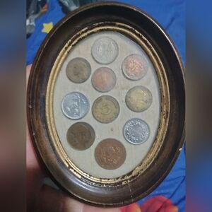 Vintage Foreign Coin Collection in Oval Frame
